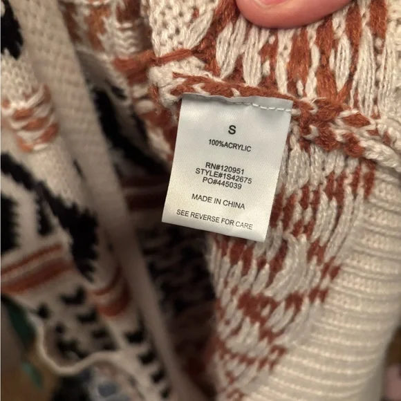 Pink Rose Boho Aztec Long Open Cardigan Cozy Fall Sweater Size S - Picture 6 of 6